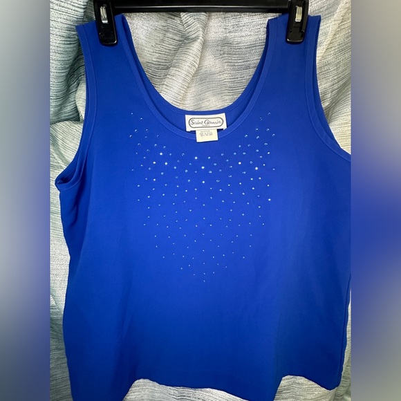 Saint Germaine Paris Royal Cobalt Blue Rhinestone Tank Top Shirt Blouse ~ Medium - Picture 2 of 8